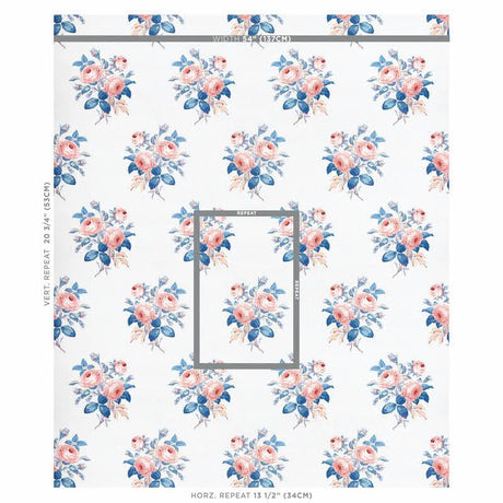 Schumacher Loudon Rose Rose & Blue Wallpaper