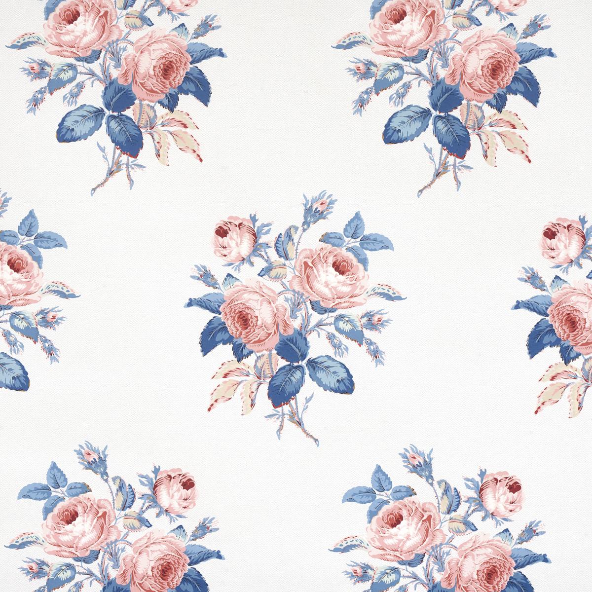 Schumacher Loudon Rose Rose & Blue Wallpaper