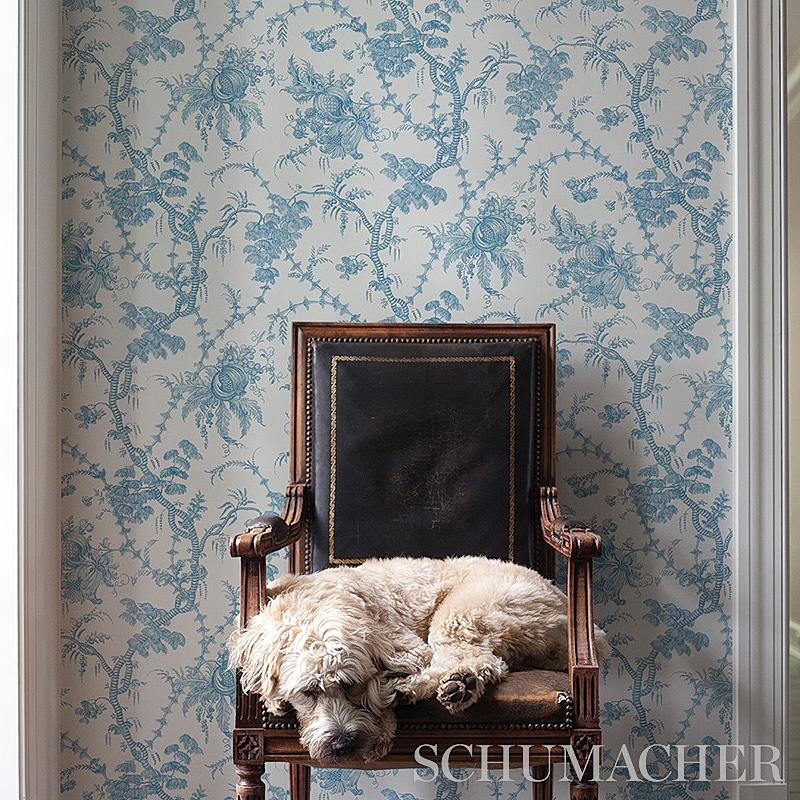 Schumacher San Cristobal Toile Peacock Wallpaper