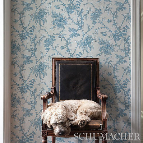 Schumacher San Cristobal Toile Peacock Wallpaper