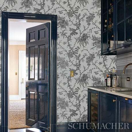 Schumacher San Cristobal Toile Black Wallpaper