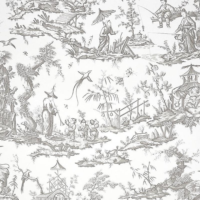 Schumacher Shengyou Toile Driftwood Wallpaper