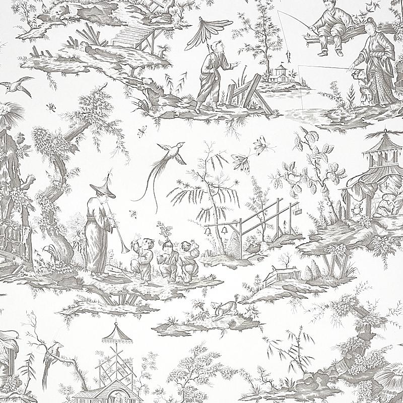 Schumacher Shengyou Toile Driftwood Wallpaper