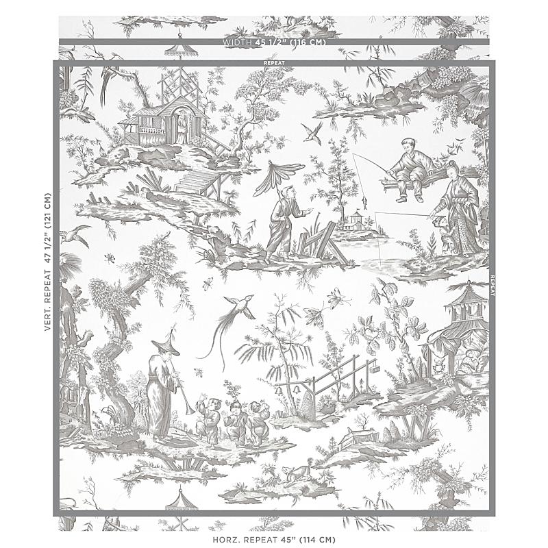 Schumacher Shengyou Toile Driftwood Wallpaper