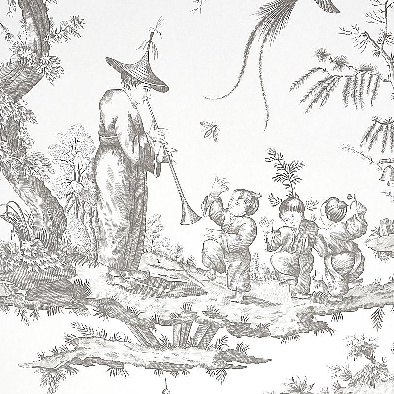 Schumacher Shengyou Toile Driftwood Wallpaper