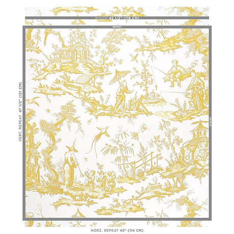 Schumacher Shengyou Toile Yellow Wallpaper
