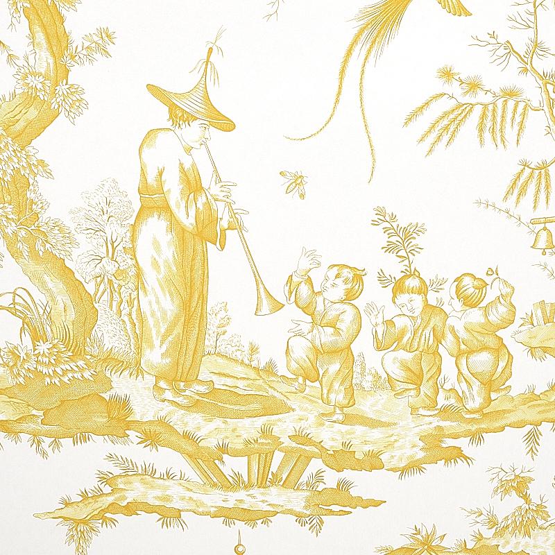 Schumacher Shengyou Toile Yellow Wallpaper