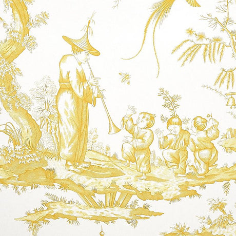 Schumacher Shengyou Toile Yellow Wallpaper