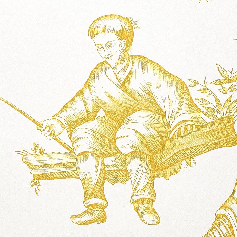 Schumacher Shengyou Toile Yellow Wallpaper