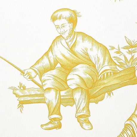 Schumacher Shengyou Toile Yellow Wallpaper