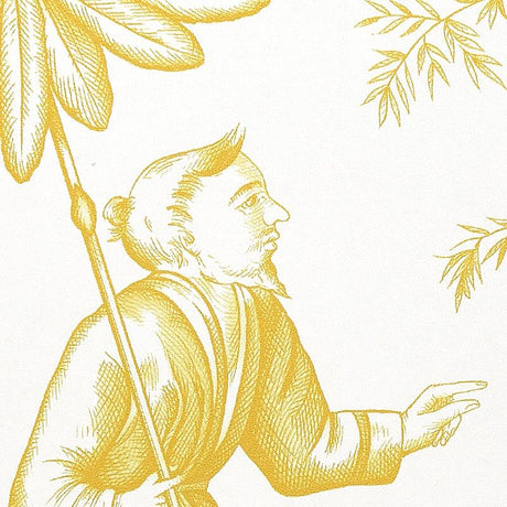 Schumacher Shengyou Toile Yellow Wallpaper
