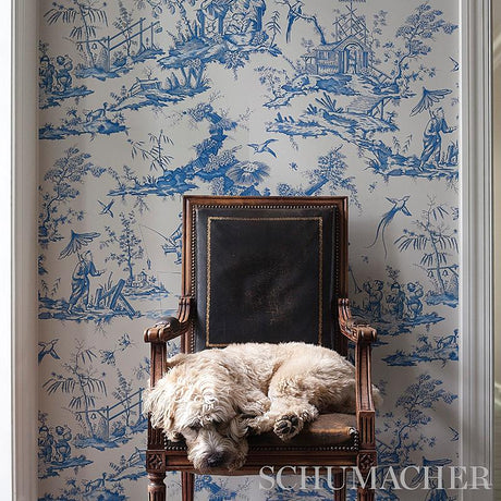 Schumacher Shengyou Toile Yellow Wallpaper