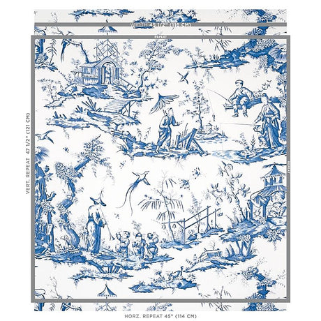 Schumacher Shengyou Toile Blue Wallpaper