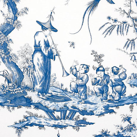 Schumacher Shengyou Toile Blue Wallpaper