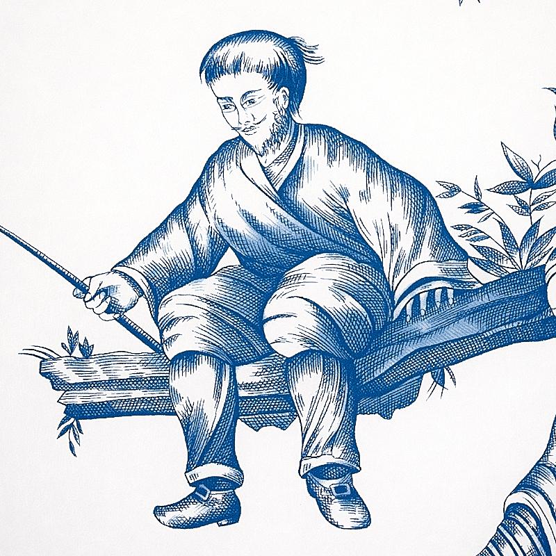 Schumacher Shengyou Toile Blue Wallpaper