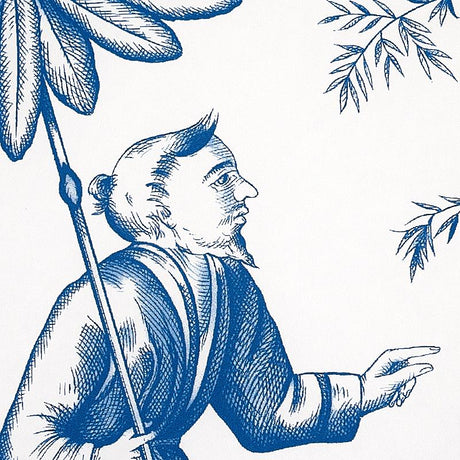 Schumacher Shengyou Toile Blue Wallpaper