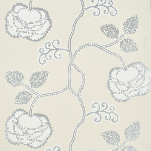 Schumacher Queen Fruit Silver White Wallpaper