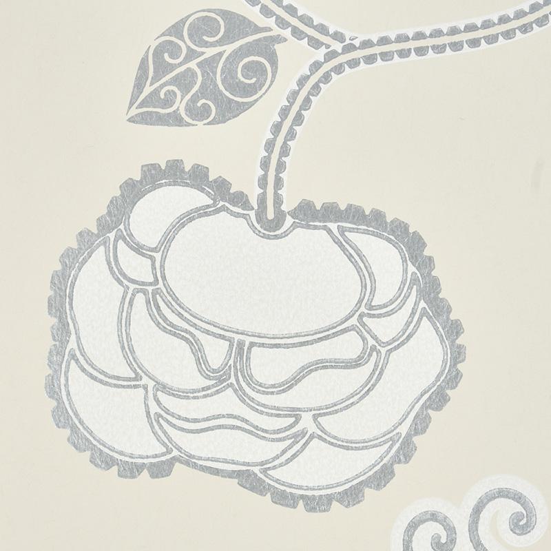 Schumacher Queen Fruit Silver White Wallpaper