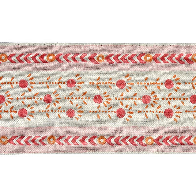 Schumacher Pica Bella Hand Blocked Tape Pink & Orange Trim