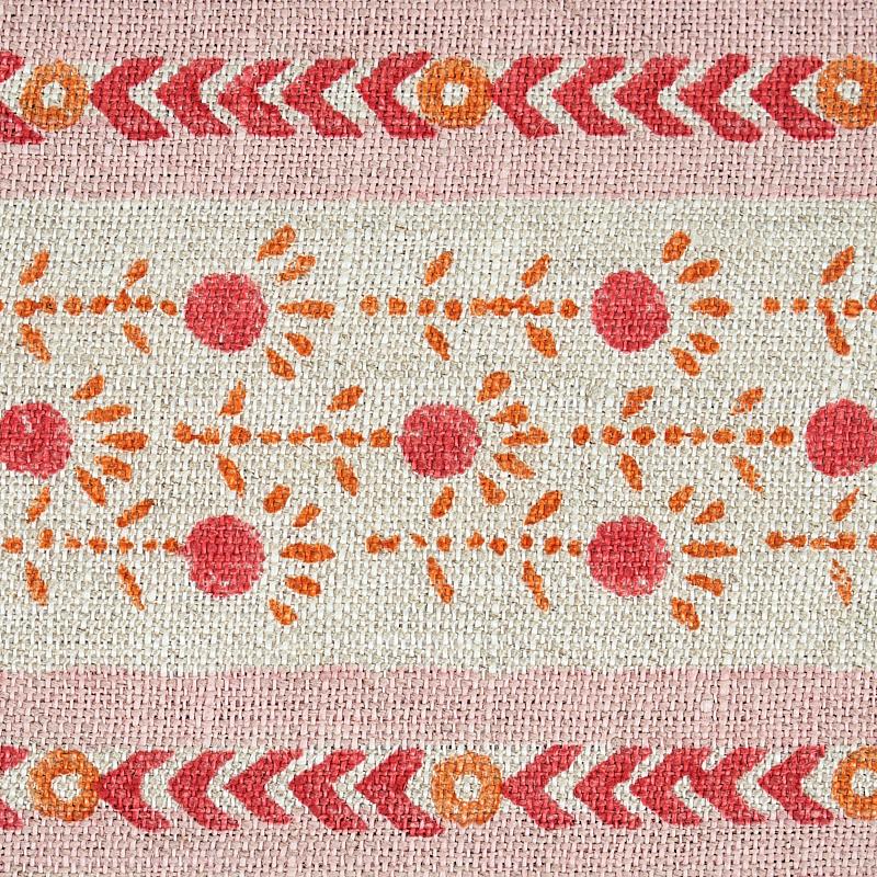Schumacher Pica Bella Hand Blocked Tape Pink & Orange Trim