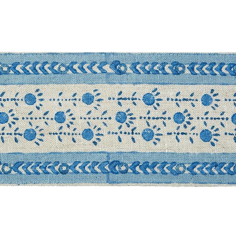 Schumacher Pica Bella Hand Blocked Tape Blue Trim