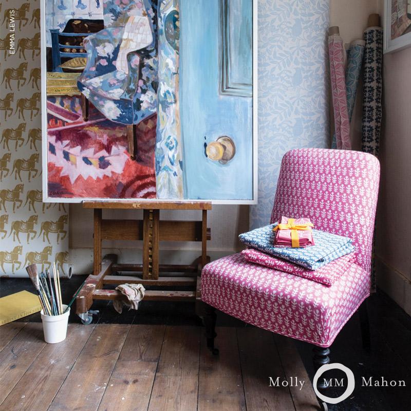 Schumacher Bagru Hand Block Print Pink Fabric