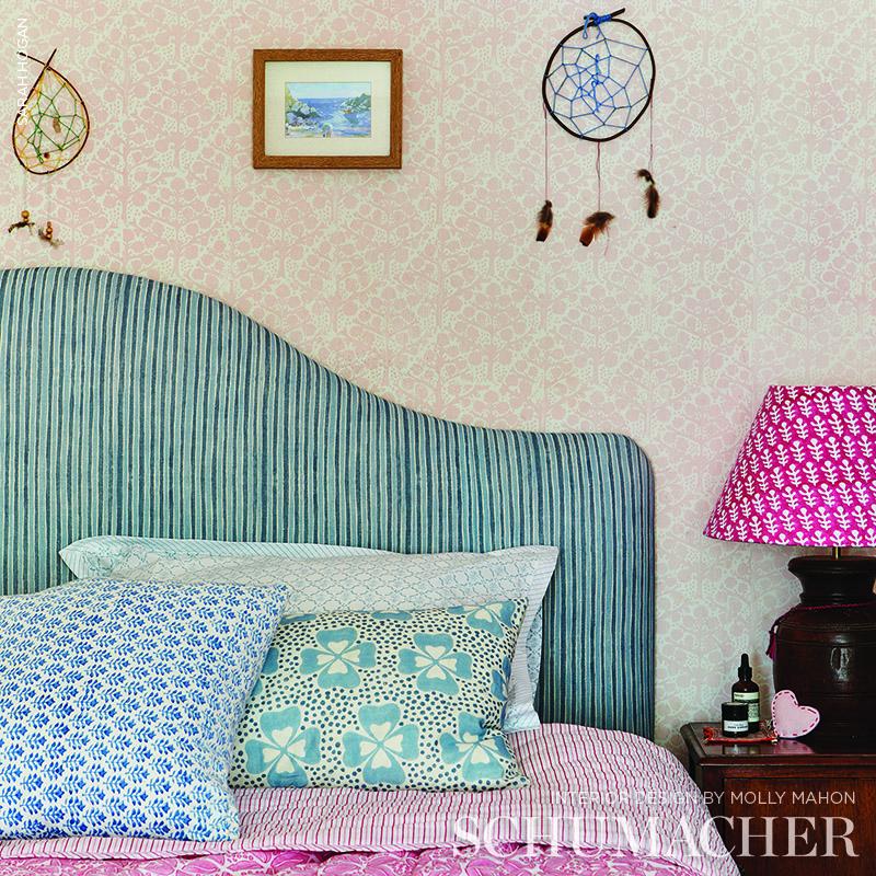 Schumacher Bagru Hand Block Print Pink Fabric