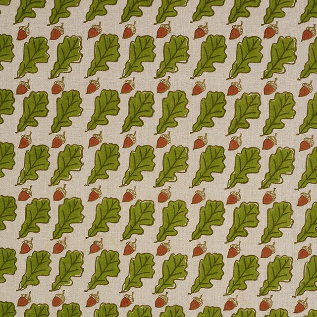Schumacher Oak Hand Block Print Green Fabric