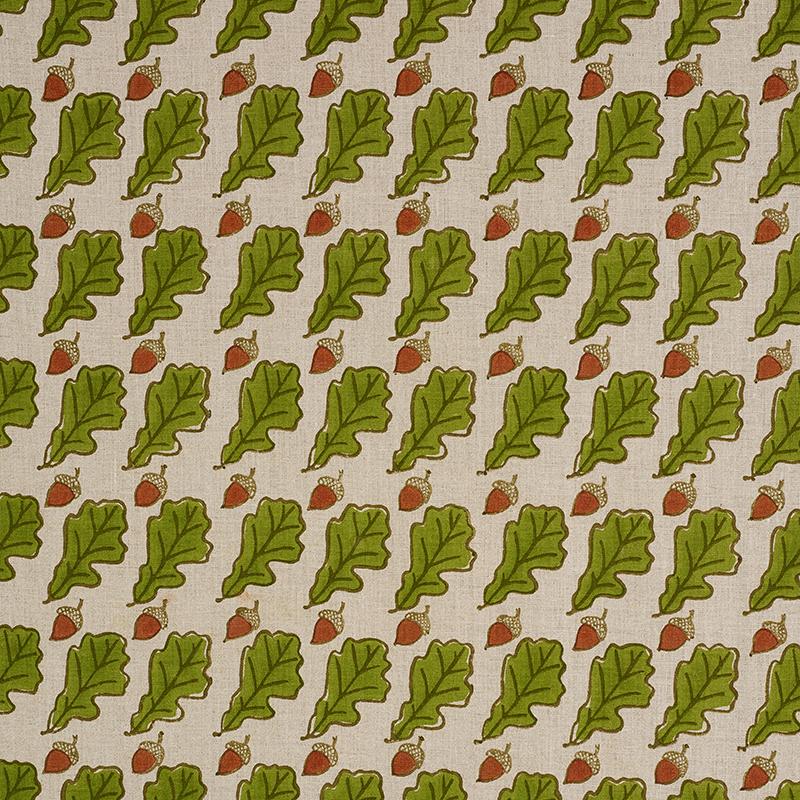 Schumacher Oak Hand Block Print Green Fabric