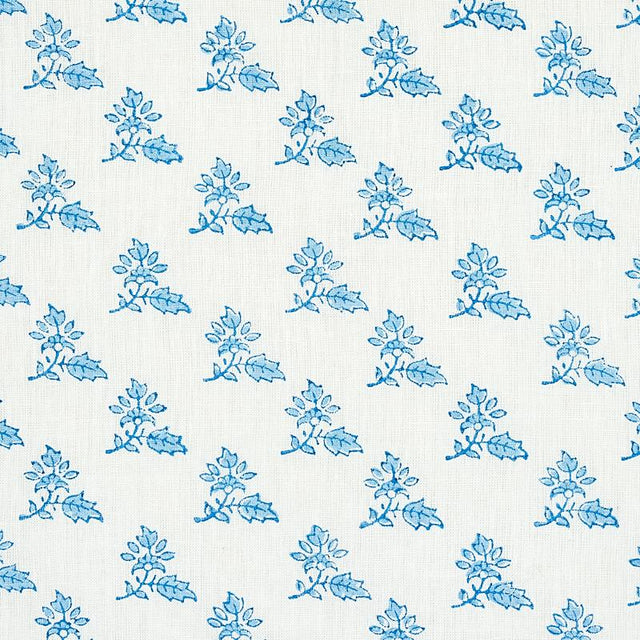 Schumacher Torbay Hand Blocked Print Blue Fabric