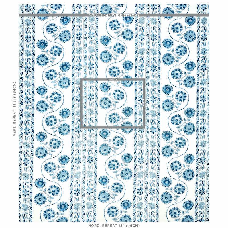 Schumacher Zinnia Handmade Print Blue Fabric