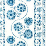 Schumacher Zinnia Handmade Print Blue Fabric