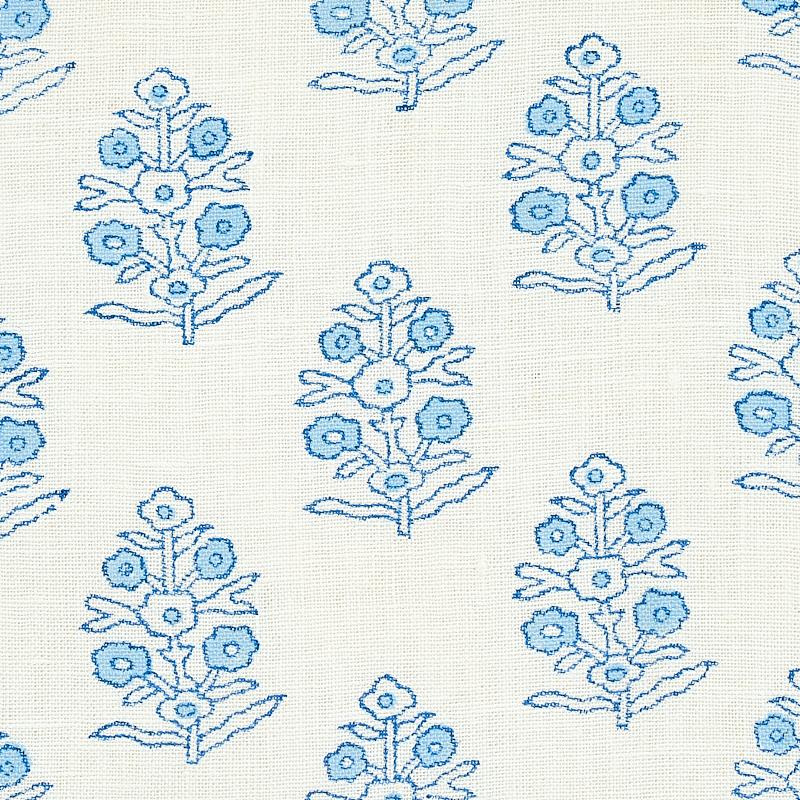 Schumacher Aditi Hand Blocked Print Blue Fabric