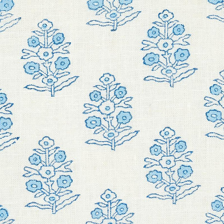 Schumacher Aditi Hand Blocked Print Blue Fabric