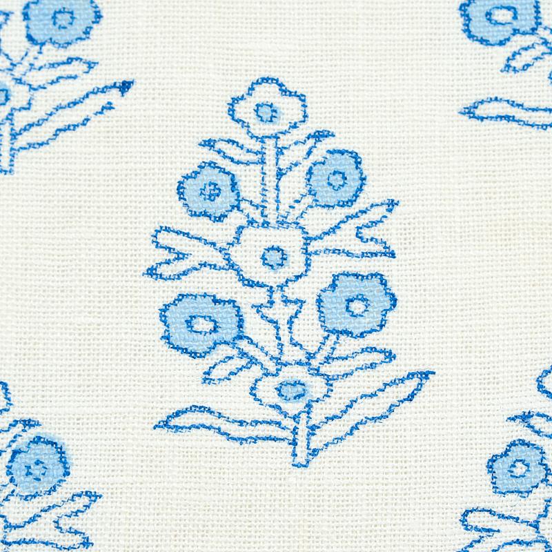 Schumacher Aditi Hand Blocked Print Blue Fabric
