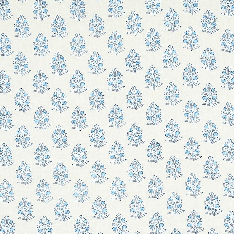 Schumacher Aditi Hand Blocked Print Blue Fabric