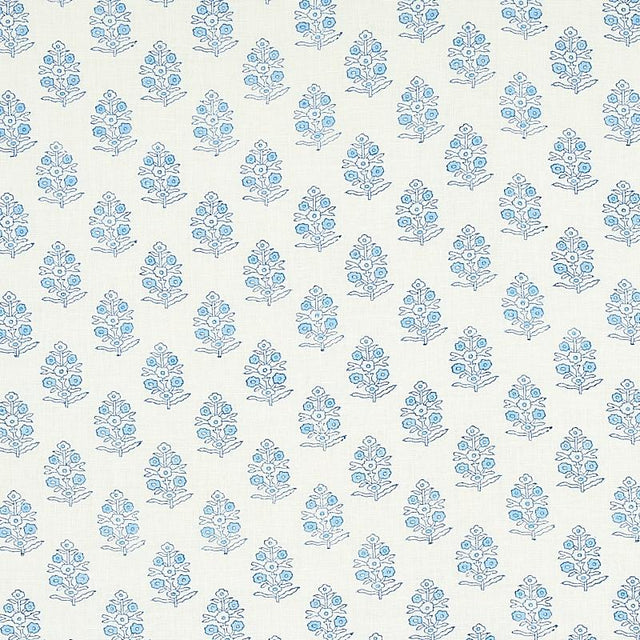 Schumacher Aditi Hand Blocked Print Blue Fabric