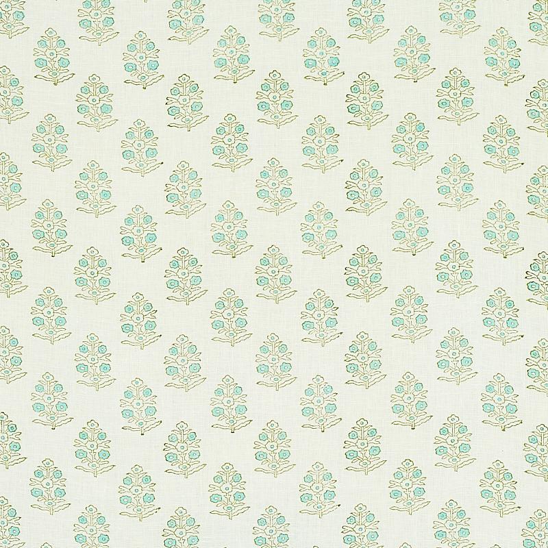 Schumacher Aditi Hand Blocked Print Green Fabric