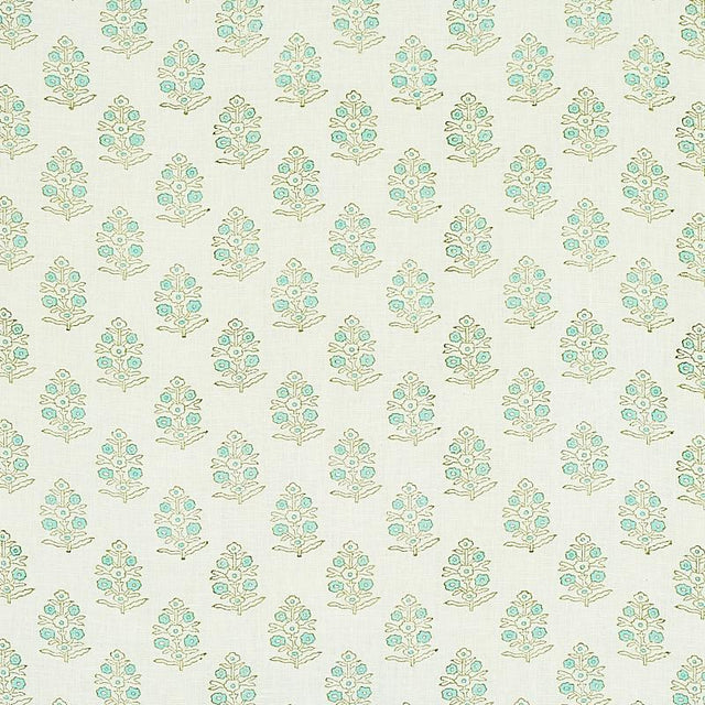 Schumacher Aditi Hand Blocked Print Green Fabric