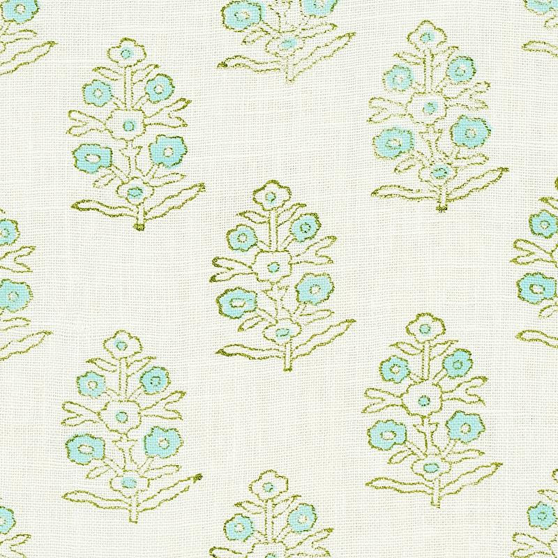 Schumacher Aditi Hand Blocked Print Green Fabric