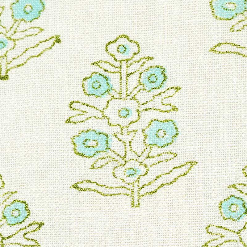 Schumacher Aditi Hand Blocked Print Green Fabric