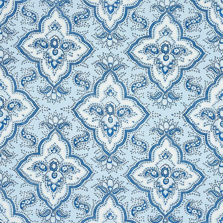 Schumacher Amalia Medallion Handmade Print Blue Fabric