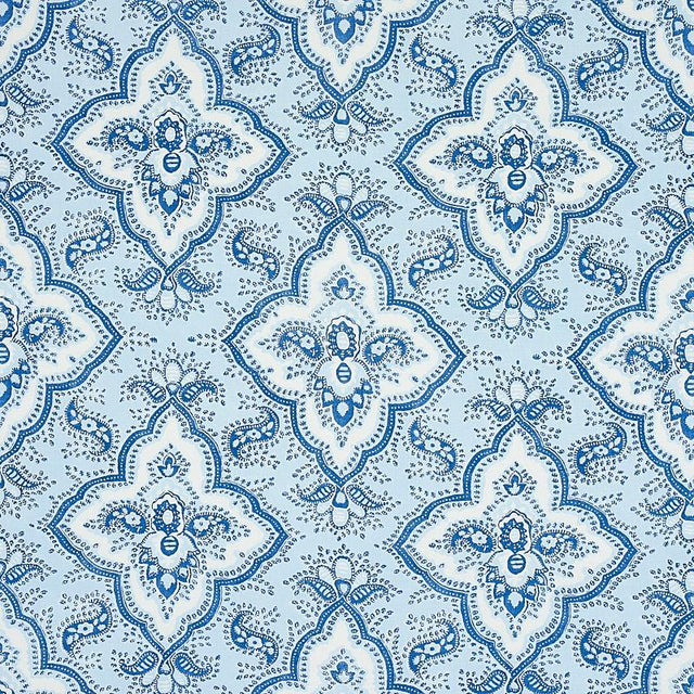 Schumacher Amalia Medallion Handmade Print Blue Fabric