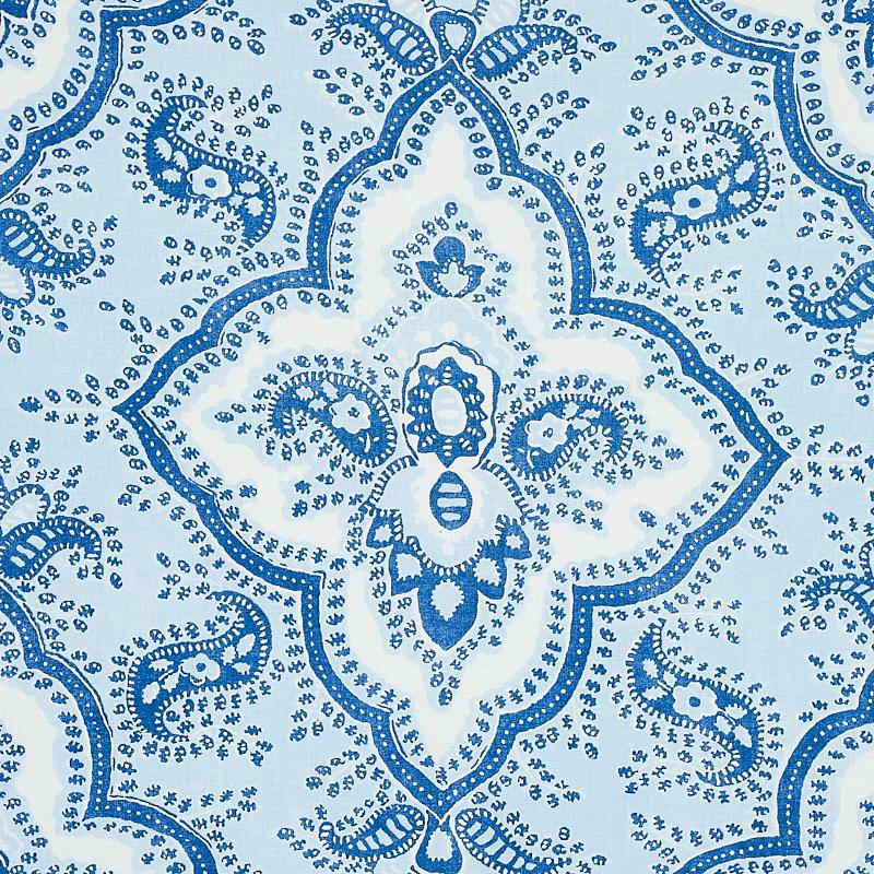 Schumacher Amalia Medallion Handmade Print Blue Fabric