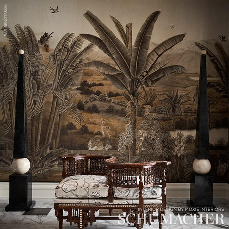 Schumacher Queen Fruit Chintz Ebony Ivory Fabric