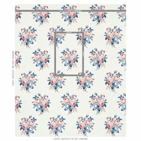 Schumacher Loudon Rose Rose & Blue Fabric