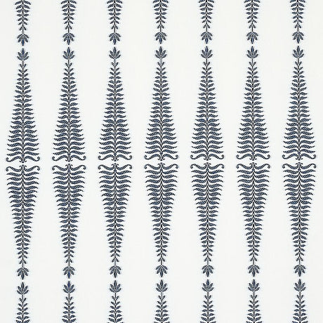Schumacher Fern Tree Navy & White Fabric