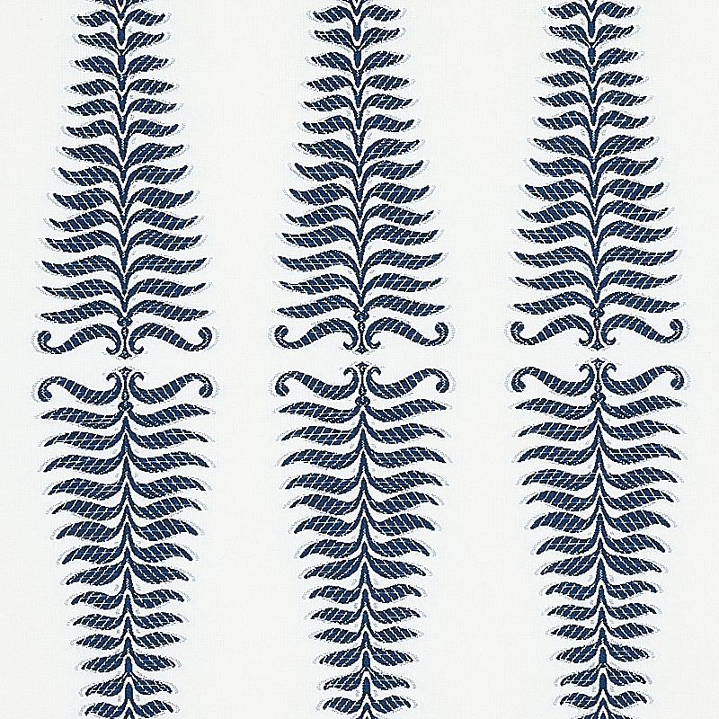 Schumacher Fern Tree Navy & White Fabric