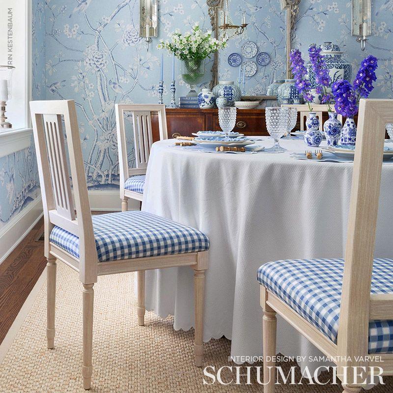 Schumacher Ingrid Silk Check Blue Fabric