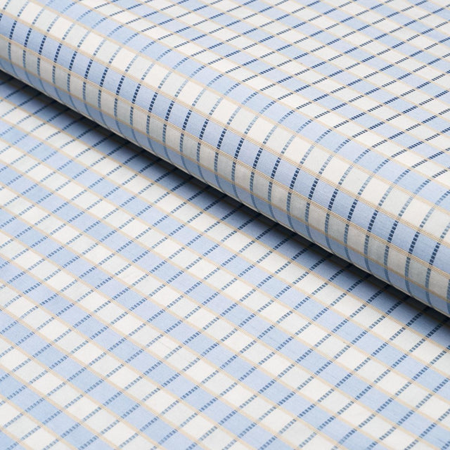 Schumacher Ingrid Silk Check Sky Fabric